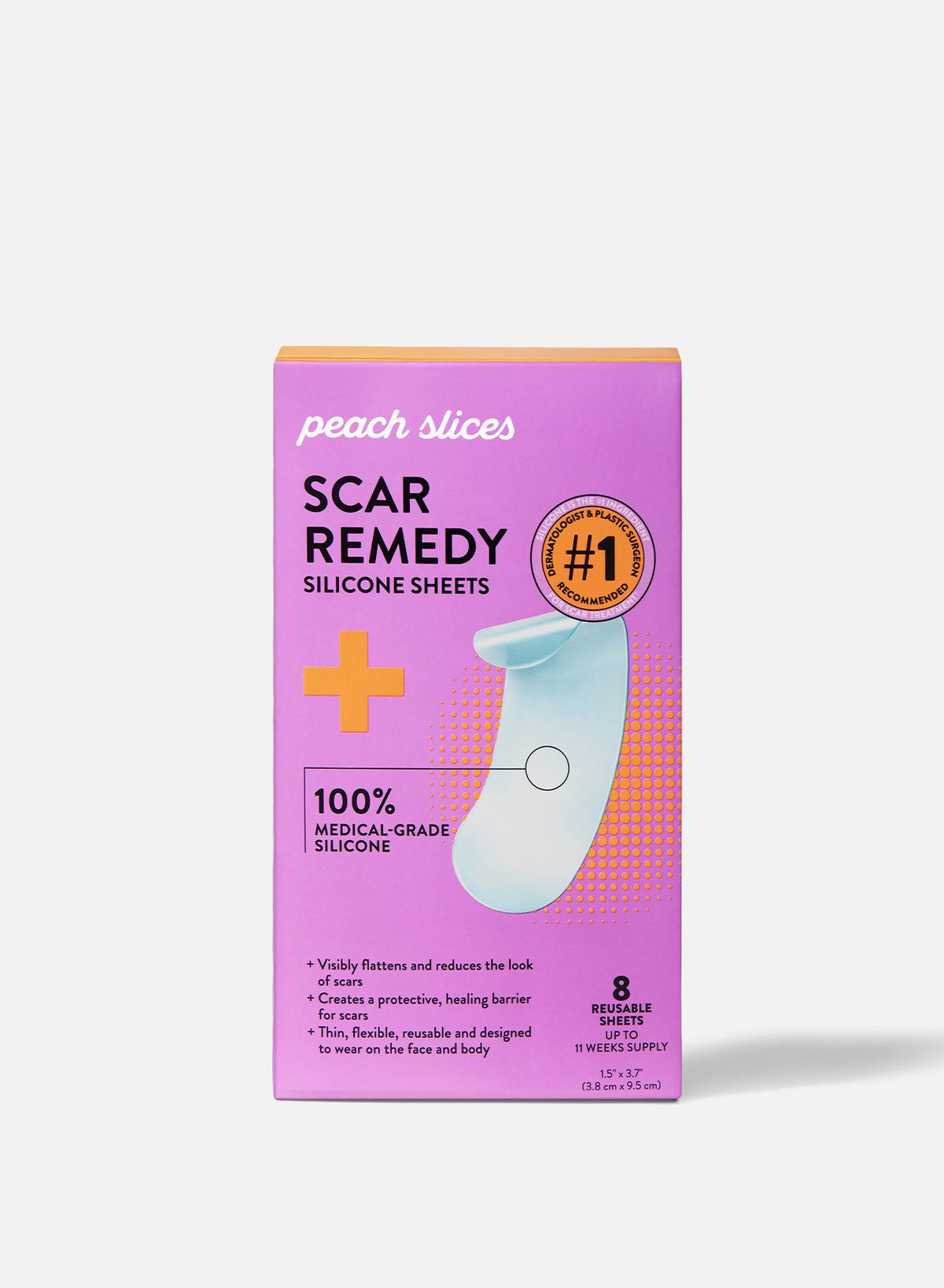 Peach Slices Scar Remedy Silicone Sheets are designed to visibly soften, smooth, and flatten the look of raised scars.